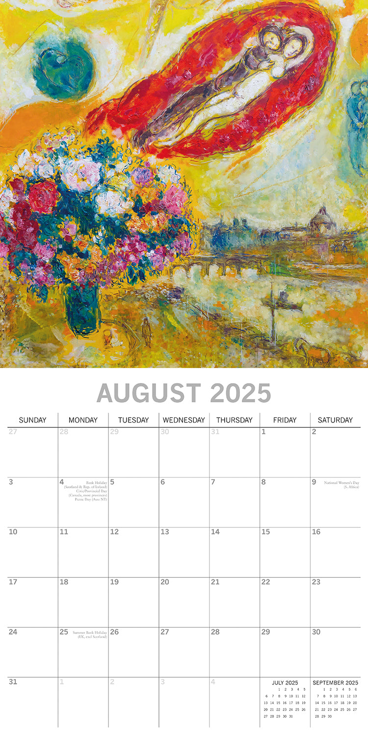 Chagall - 2025 Square Wall Calendar Arts 16 Months Premium Planner Gift