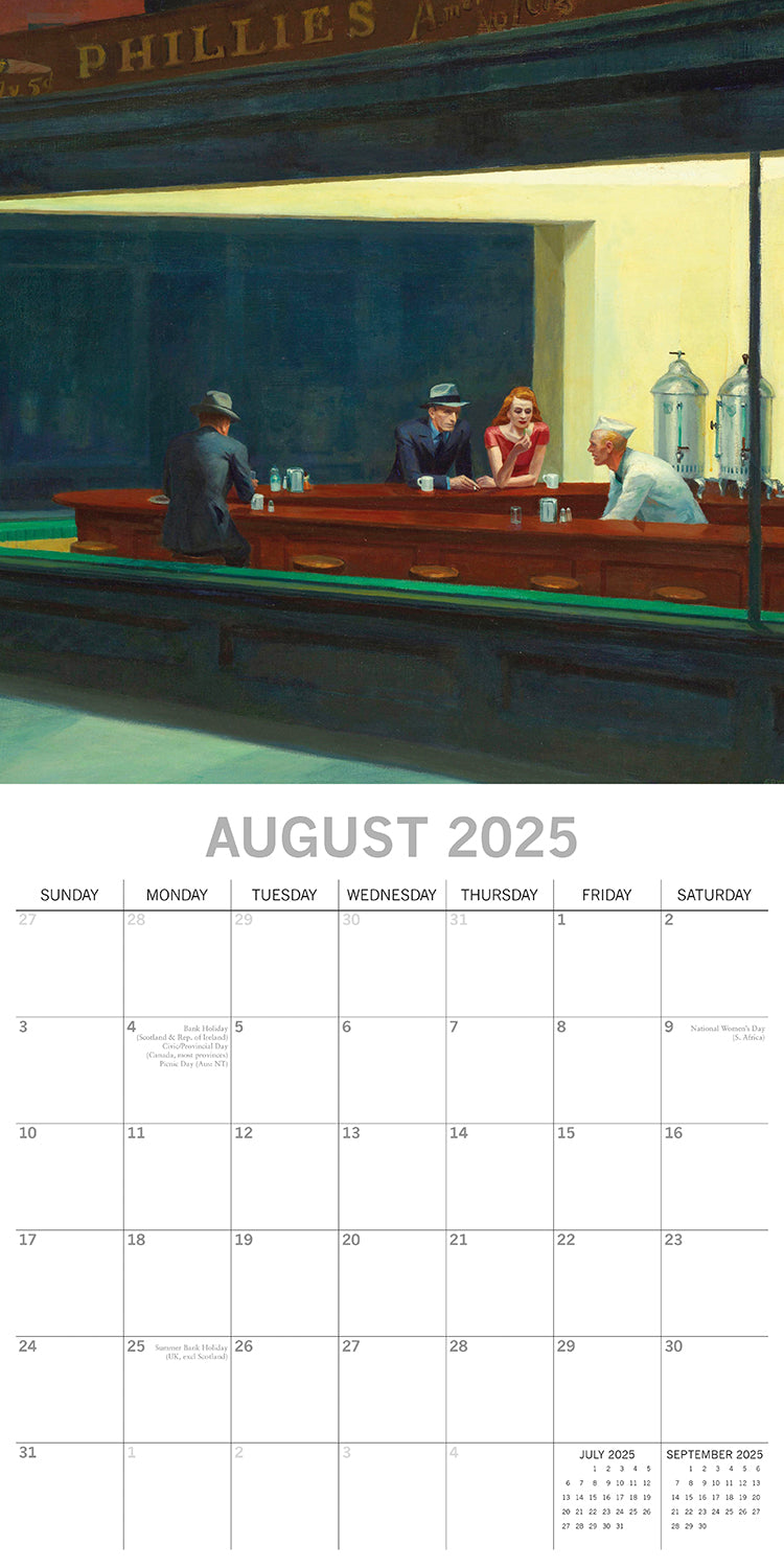 Edward Hopper - 2025 Square Wall Calendar Arts 16 Months Premium Planner Gift