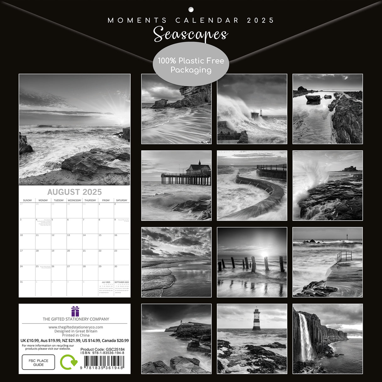 Seascapes - 2025 Square Wall Calendar 16 Months Premium Planner Christmas Gift