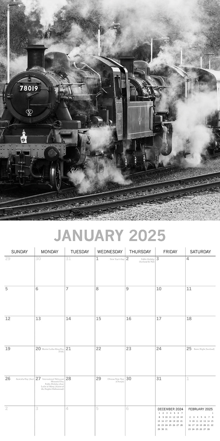 Steam Trains 2025 Square Wall Calendar 16 Months Premium Planner Christmas Gift