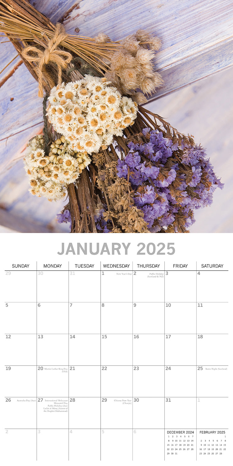 Dried Flowers - 2025 Square Wall Calendar Floral 16 Months Premium Planner Gift