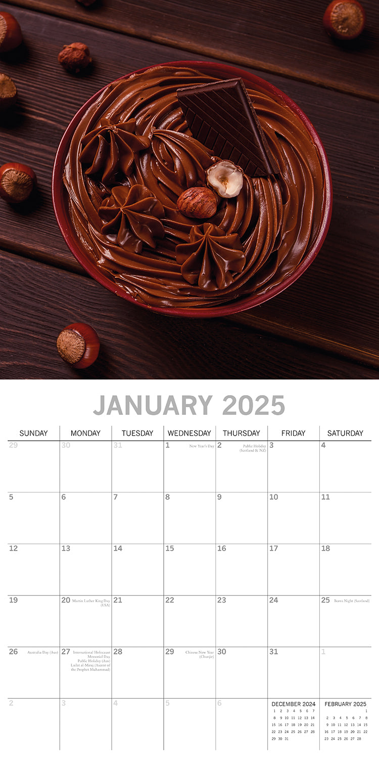 Chocolate 2025 Square Wall Calendar Food 16-Month Christmas Premium Planner Gift