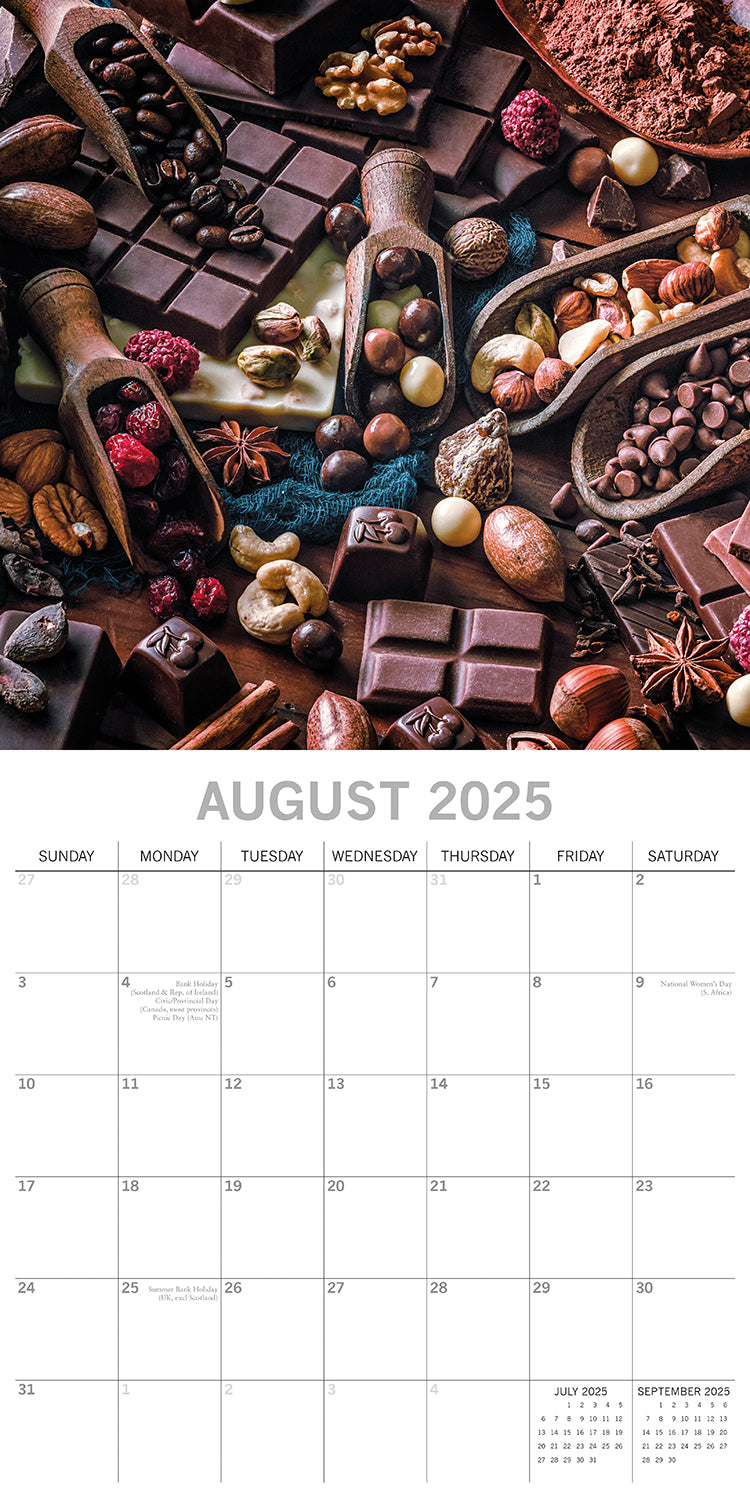 Chocolate 2025 Square Wall Calendar Food 16-Month Christmas Premium Planner Gift
