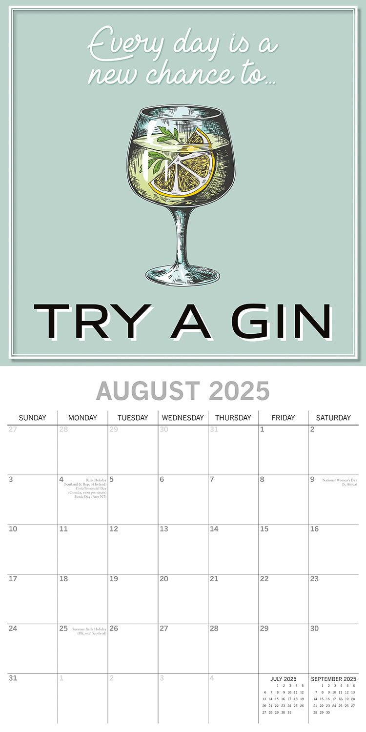 Gin - 2025 Square Wall Calendar 16-Month Premium Planner Christmas New Year Gift