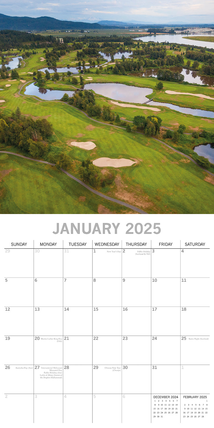 The World of Golf - 2025 Square Wall Calendar 16 Months New Year Planner Gift