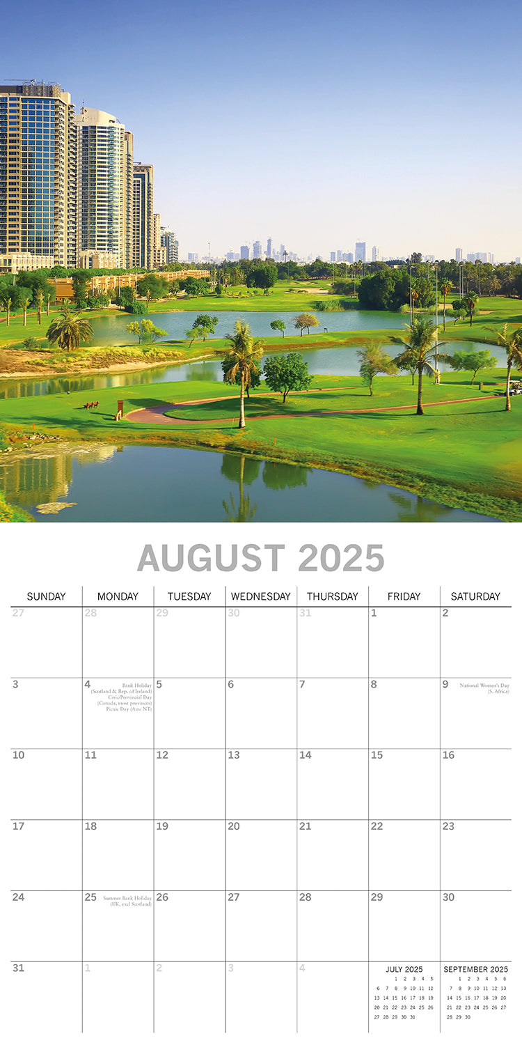 The World of Golf - 2025 Square Wall Calendar 16 Months New Year Planner Gift