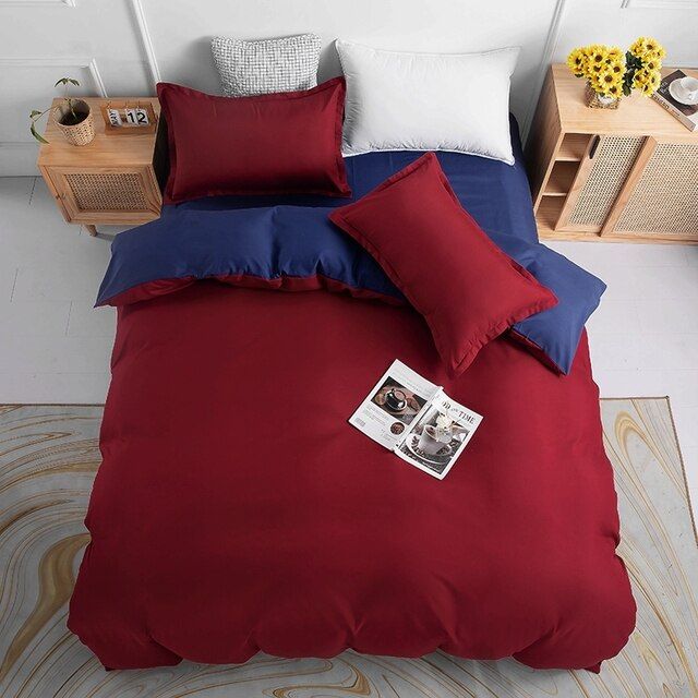 1000TC Reversible King Size Blue and Red Duvet Quilt Cover Set