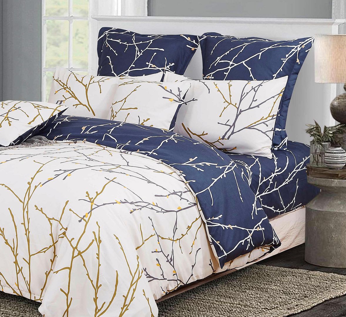 Tree Reversible King Size Bed Quilt/Duvet Cover Set Beige