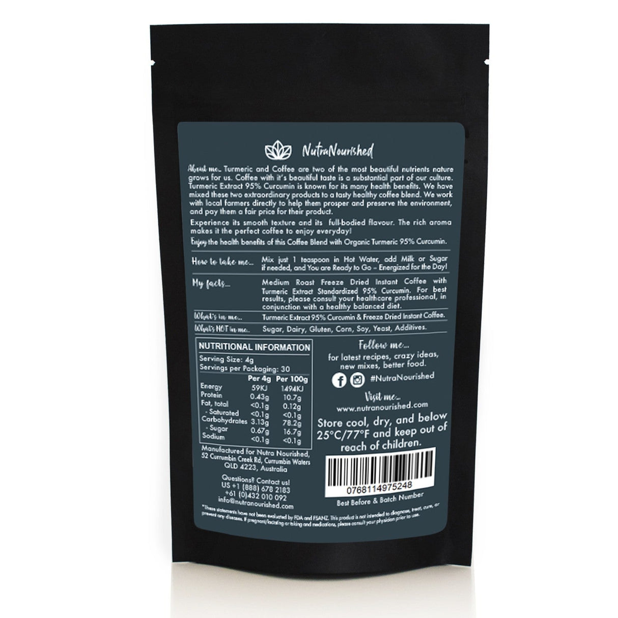 Instant Coffee with 95% Pure Organic Curcumin - Turmeric Extract Powder (1,000mg) - 120g