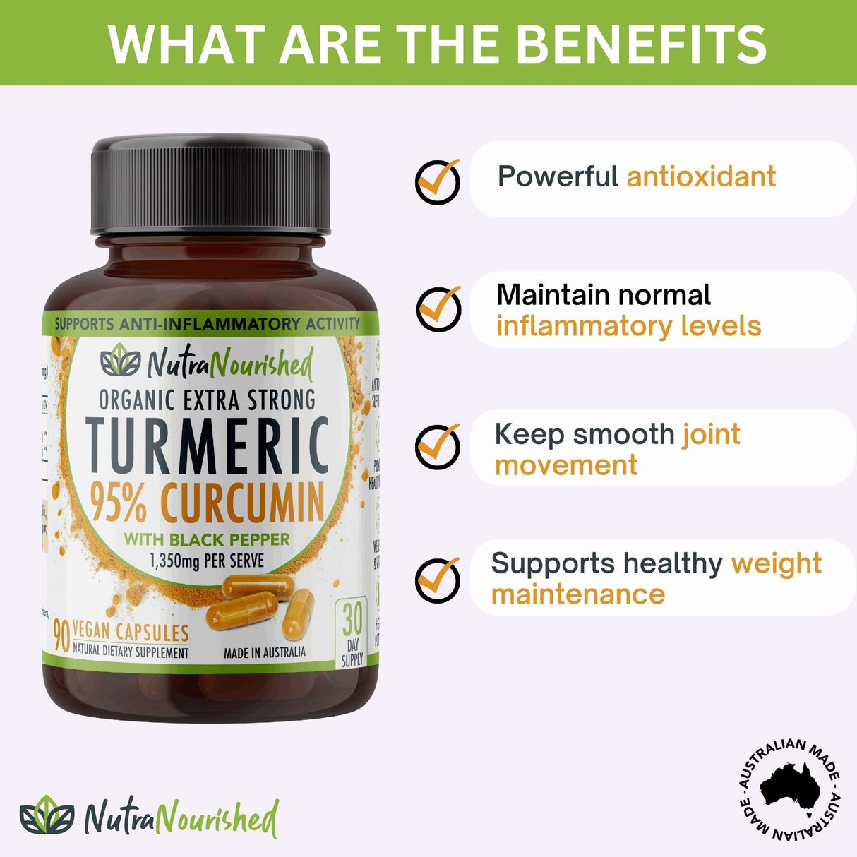 Curcumin Tablets - 95% Pure Organic Vegan - Turmeric Extract Buffered with Black Pepper (1,350mg) - 90 Vegan Capsules