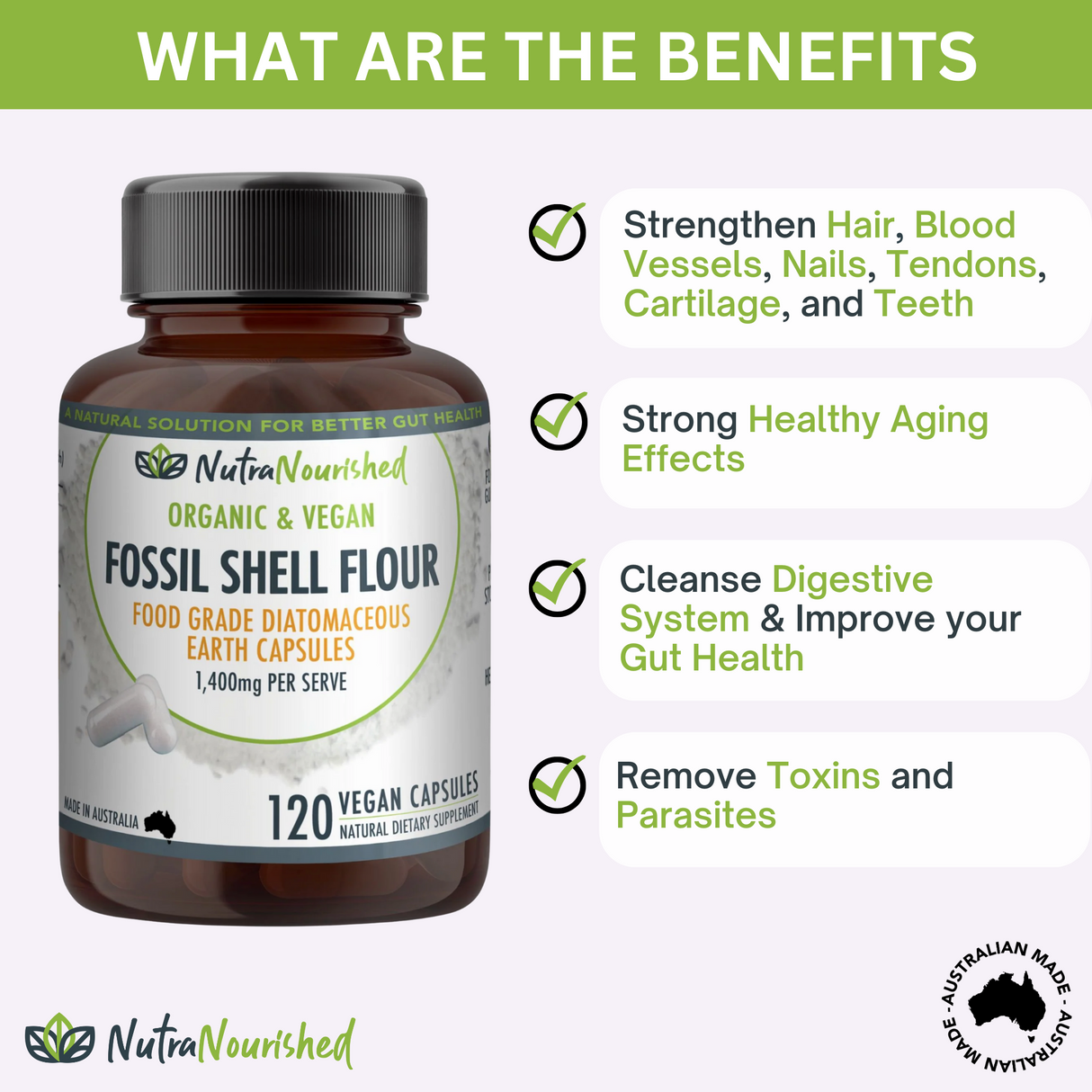 Fossil Shell Flour Capsules (vegan)- Food Grade Diatomaceous Earth 120 caps