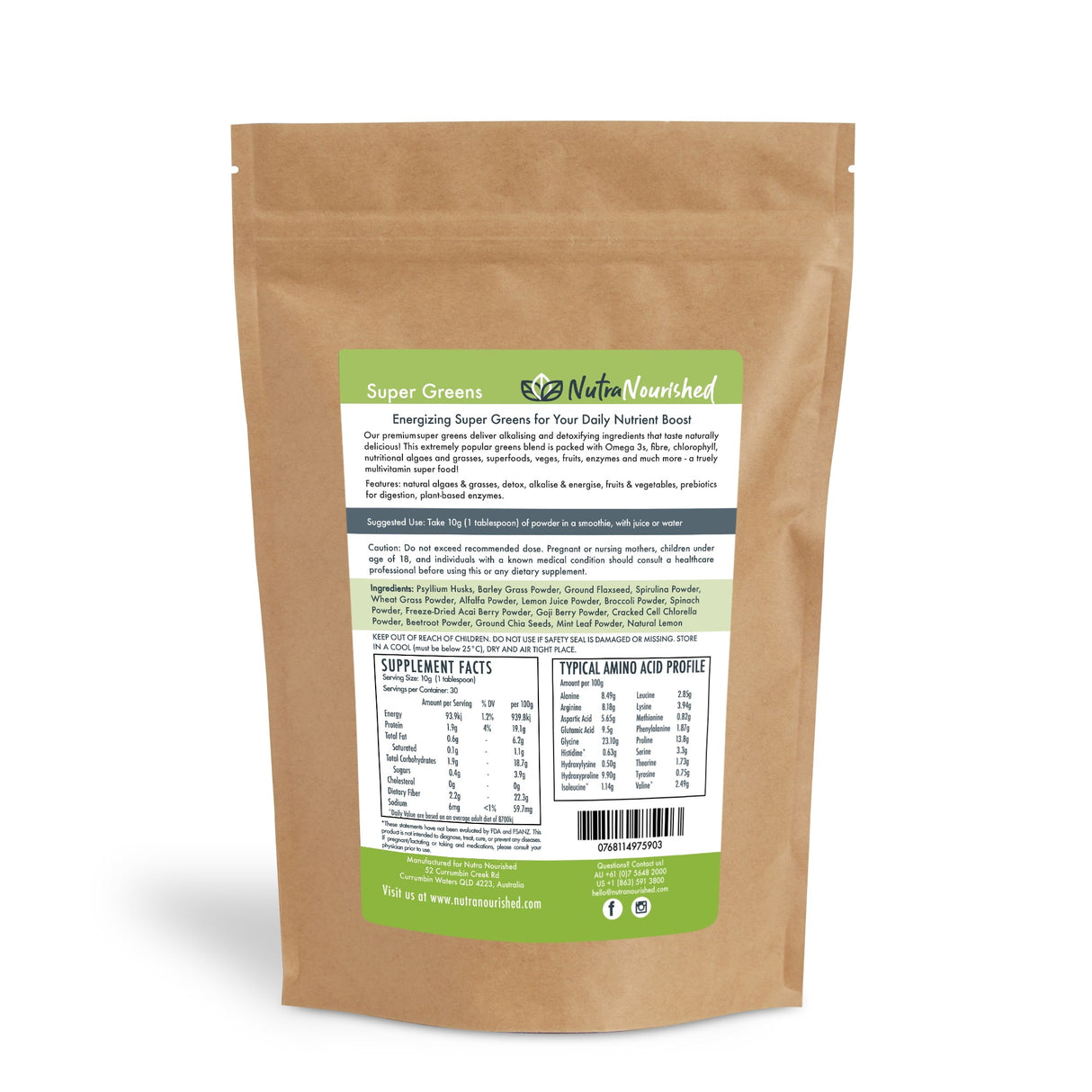 Super Greens Powder - Energising Superfood Blend - Nutrients and Vitamins of 20 Greens - 300g
