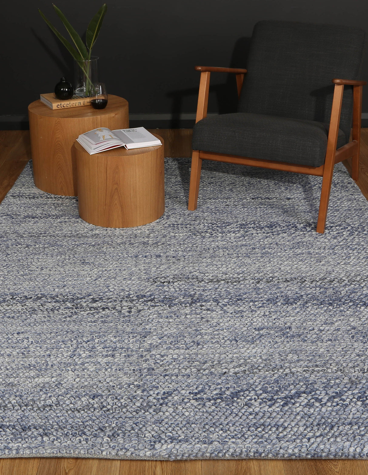 Harlow Loopy Blue Wool Blend Rug 160x230