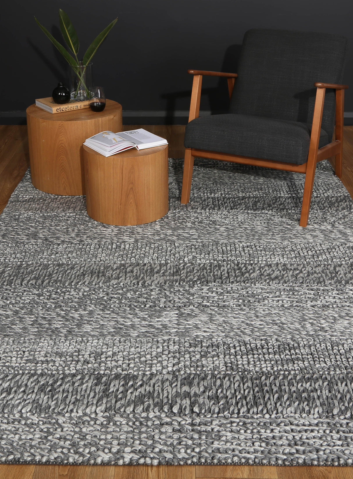 Harlow Grace Charcoal Wool Blend Rug 200x290