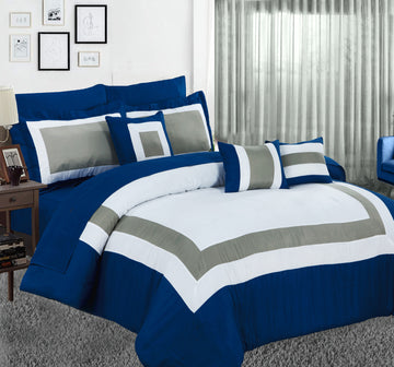 Navy Blue 10-Piece Queen Comforter and Sheet Set with Decorative Cushions
