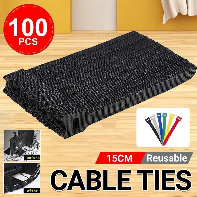 100PCS Reusable Cable Tie Nylon Hook Loop Strap Cord Ties PC TV Organiser - Colourful-100PCS