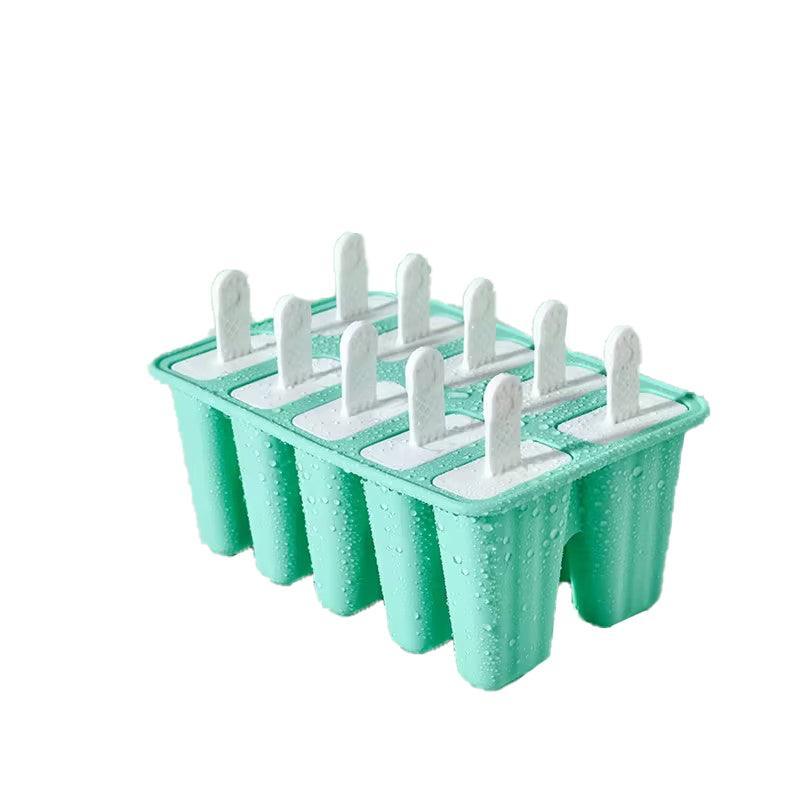 Silicone Ice Cream Mould Block Frozen Molds Icy Pole Jelly Popsicle - Green-10Grid