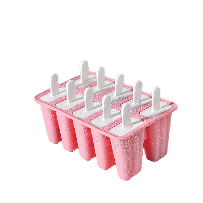 Silicone Ice Cream Mould Block Frozen Molds Icy Pole Jelly Popsicle - Pink-10Grid