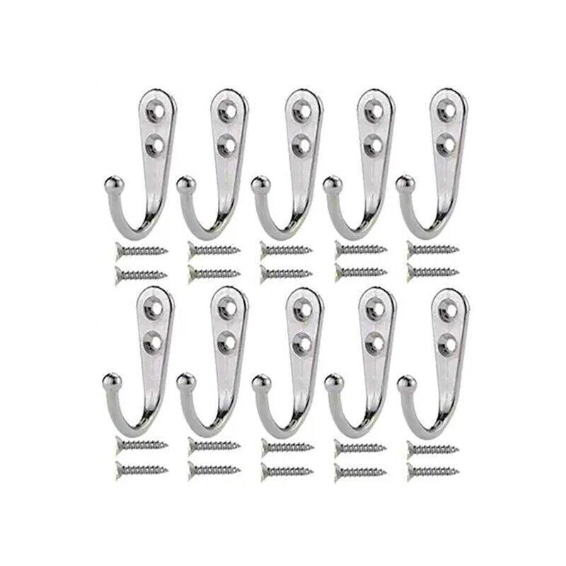 10Pcs Wall Hooks Heavy Duty Coat Hat Robe Hanger Double Hole Zinc Alloy Vintage - Black