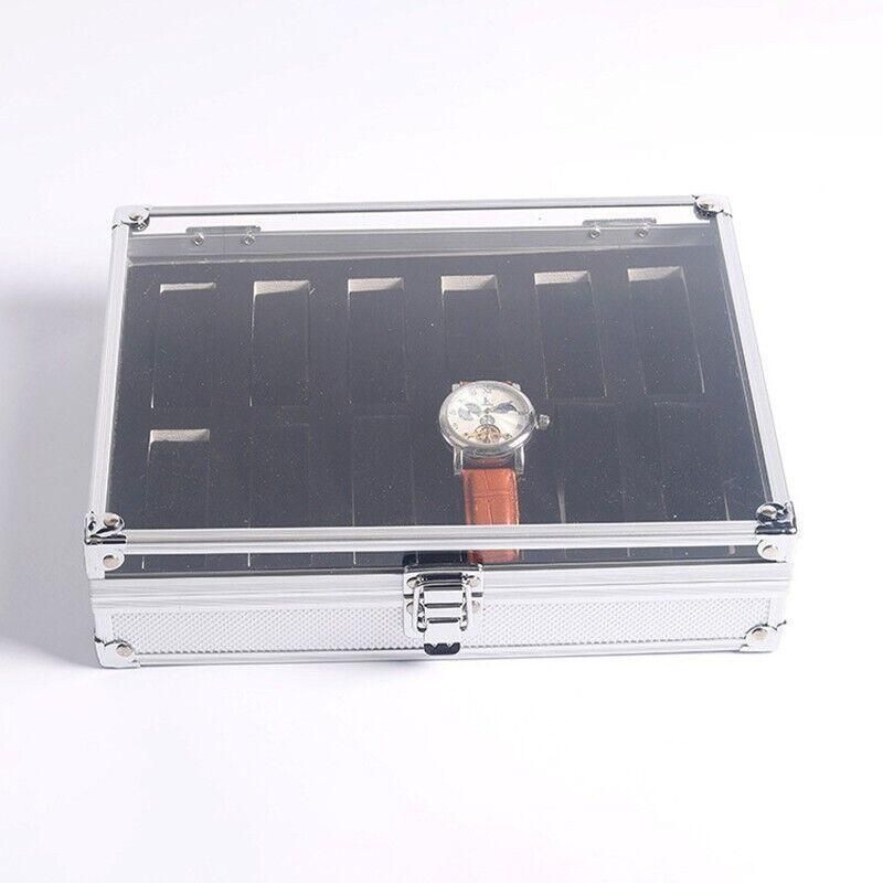 12 Grids Carbon Fiber Aluminum Watch Box Storage Case Holder Display