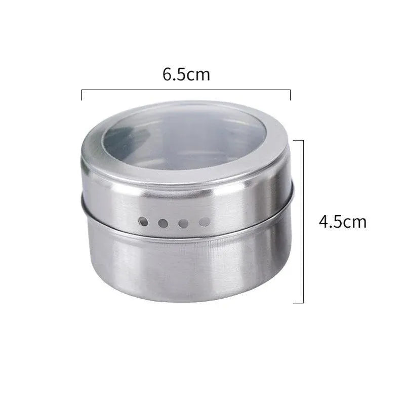12PCS Magnetic Stainless Steel Spice Containers with Clear Lids for Kitchen Storage