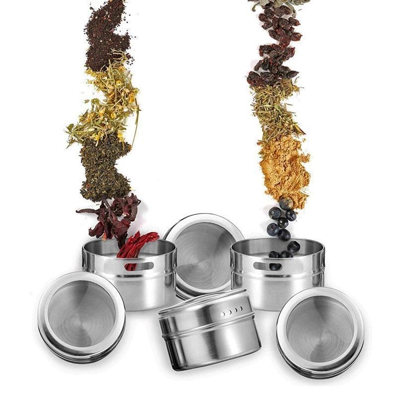 12PCS Magnetic Stainless Steel Spice Containers with Clear Lids for Kitchen Storage