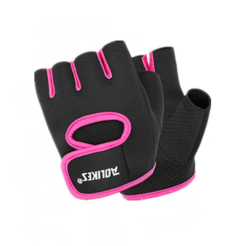 L Size Aolikes Sports Gloves Weight Lifting Exercise Training Workout Bike Riding - Black+Pink