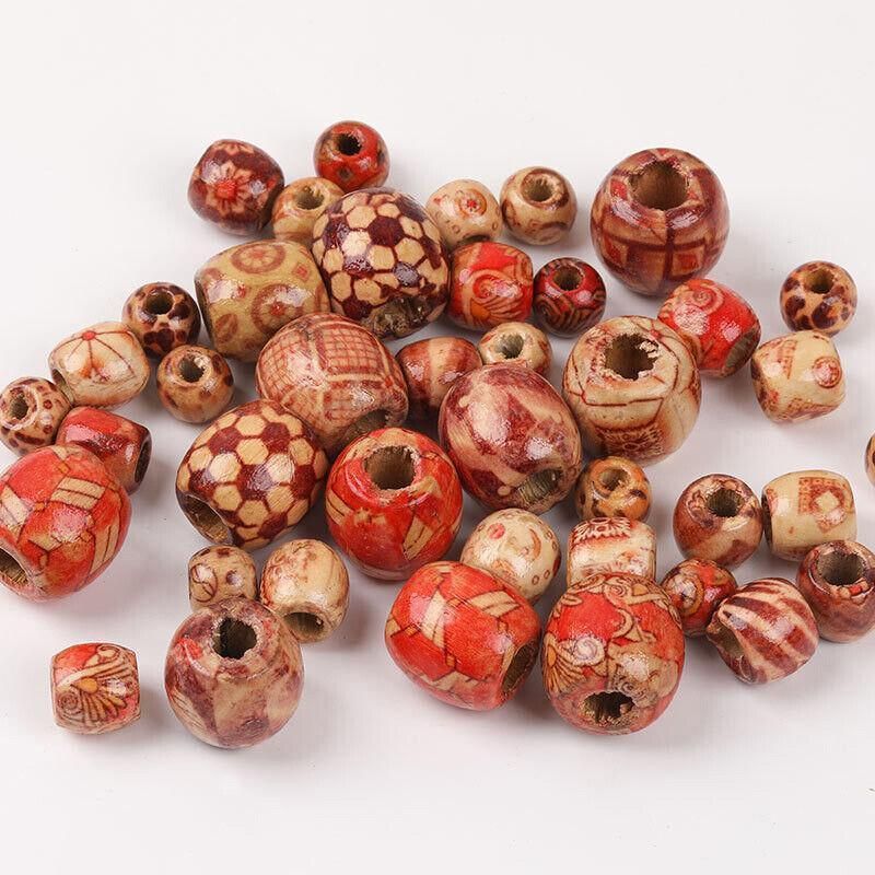 200Pcs Mixed Large Hole Boho Wooden Beads For Macrame European Charms Diy Crafts