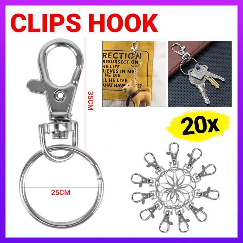20X Swivel Lobster Clasp Clips Hook Alloy Key Ring Split Keychain Durable