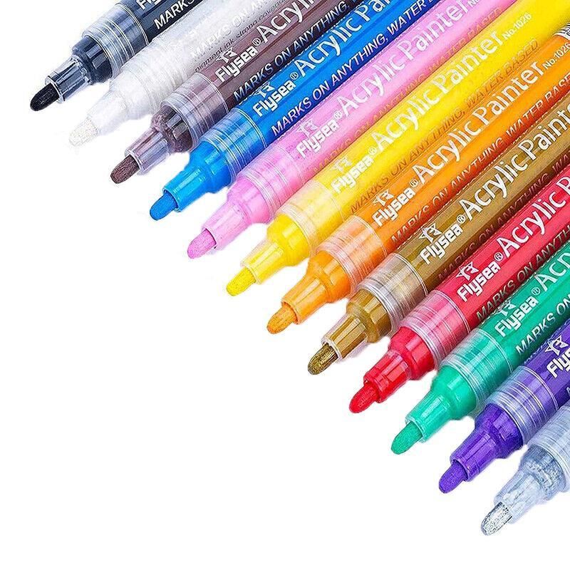 Flysea 12-80 Colours Acrylic Paint Pens Painting Stone Ceramic Glass Marker2-3Mm - 24-Colour Set