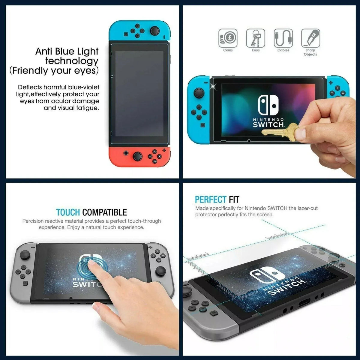 2X For Nintendo Switch Screen Protector 9H Full Cover Tempered Glass Au Stock