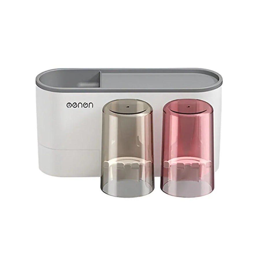 Bathroom Wall Mounted Toothbrush Holder Toothpaste Stand Storage Rack With Cup - Two Cups Set