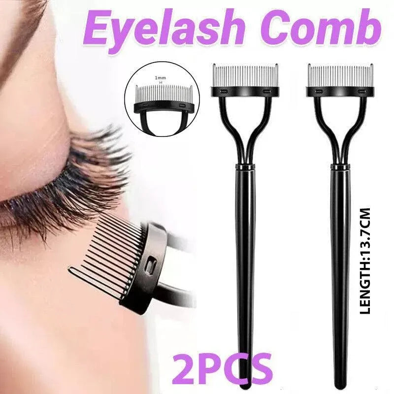 2PCS Eyelash Comb Lash Separator Metal Brush for Clump-Free Mascara and Curling