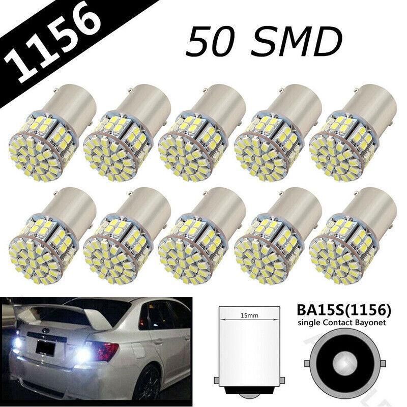 2X Ba15S 50 Smd Led - Bright White 1156 Brake Reverse Light Bulb Globe Lamp 12V
