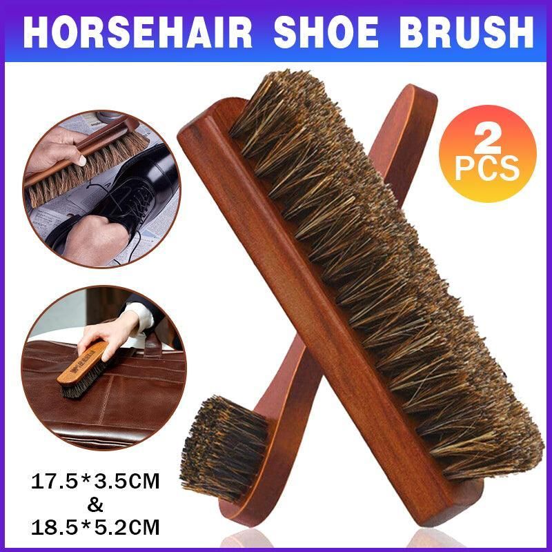 2X Horsehair Shoe Brush Wood Handle Leather Boots Daubers Applicators Cleaning