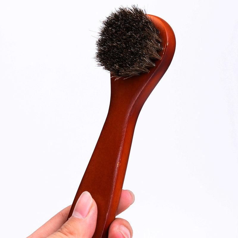 2X Horsehair Shoe Brush Wood Handle Leather Boots Daubers Applicators Cleaning