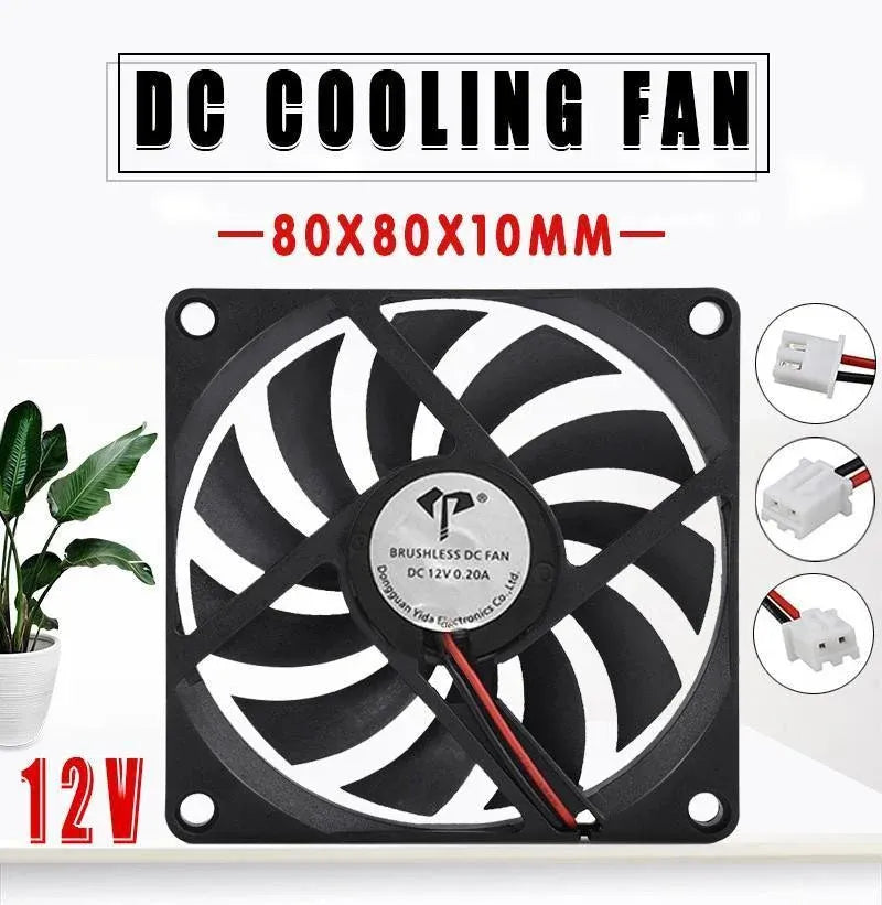 2Pcs 12V 8010 Dc Fan 2 Pin Brushless For Pc Computer Hydroponics Cooling Austock