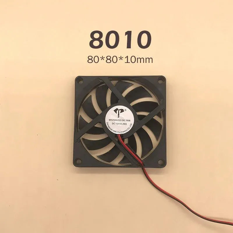 2Pcs 12V 8010 Dc Fan 2 Pin Brushless For Pc Computer Hydroponics Cooling Austock