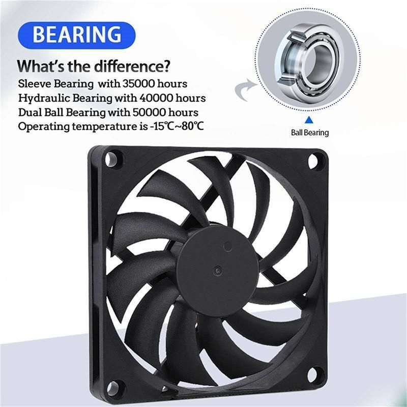 2Pcs 12V 8010 Dc Fan 2 Pin Brushless For Pc Computer Hydroponics Cooling Austock