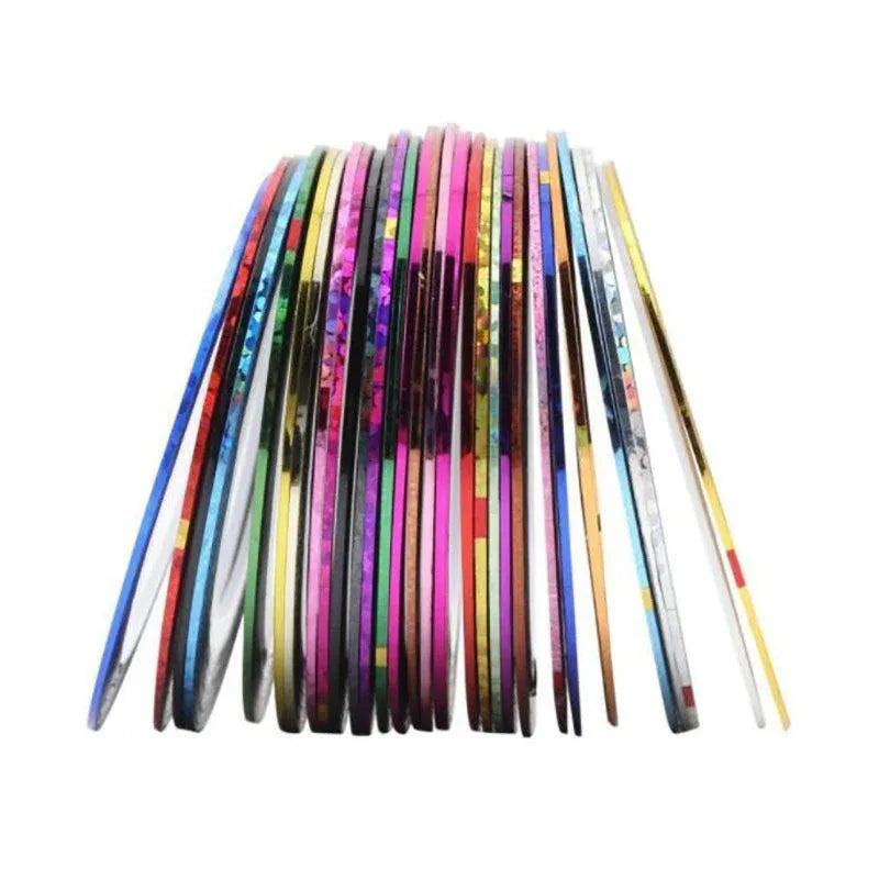 32Pcs Nail Striping Tape Metallic Laser Line Sticker Rolls Manicure Diy Mixed Au