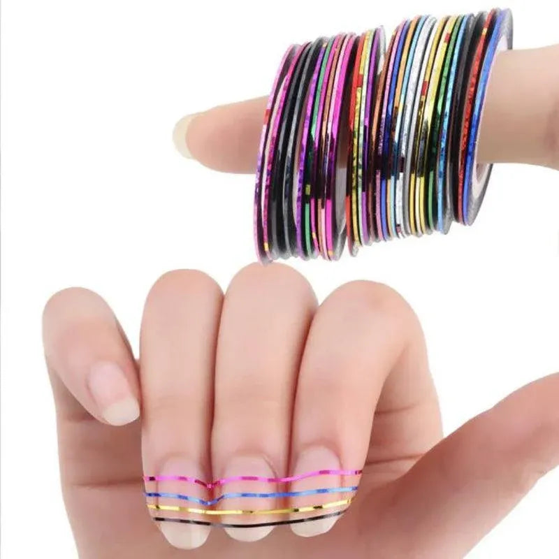 32Pcs Nail Striping Tape Metallic Laser Line Sticker Rolls Manicure Diy Mixed Au