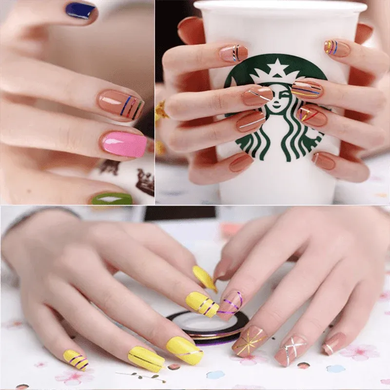 32Pcs Nail Striping Tape Metallic Laser Line Sticker Rolls Manicure Diy Mixed Au