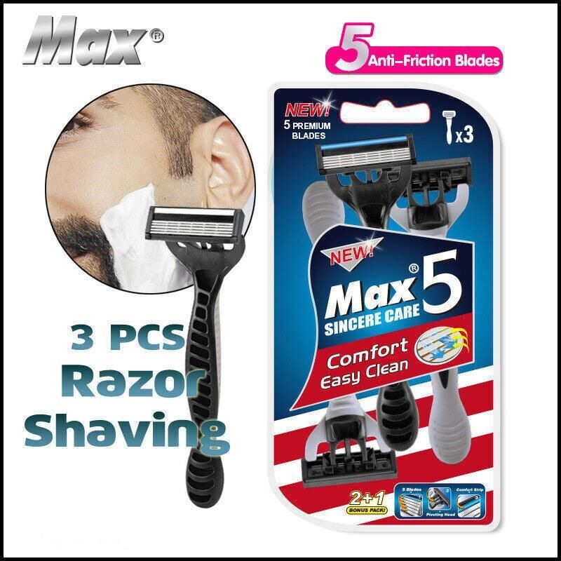 3Pcs Max 5 Blades Razor Shaving Shaver Trimmer Comfort Easy Clean Disposable Au