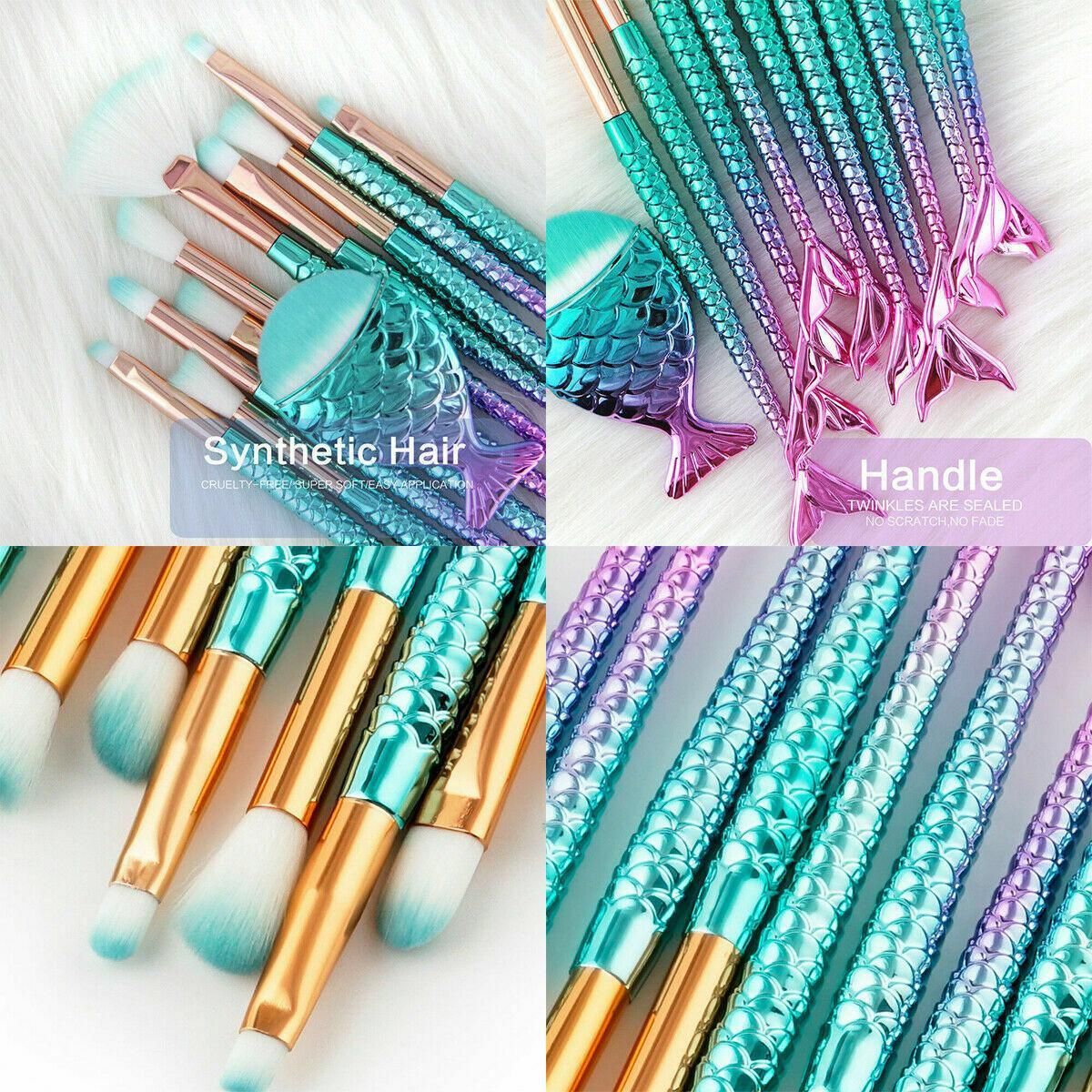 11 X Mermaid Makeup Brushes Set Fish Tail Foundation Eyeshadow Cosmetic Brush Au