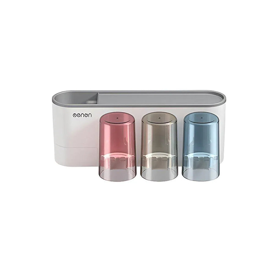 Bathroom Wall Mounted Toothbrush Holder Toothpaste Stand Storage Rack With Cup - Three Cups Set