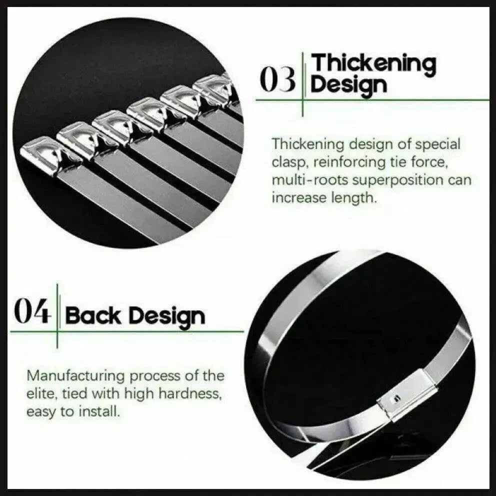20pk Stainless Steel S304 Marine Cable Ties Zip Strap Lock