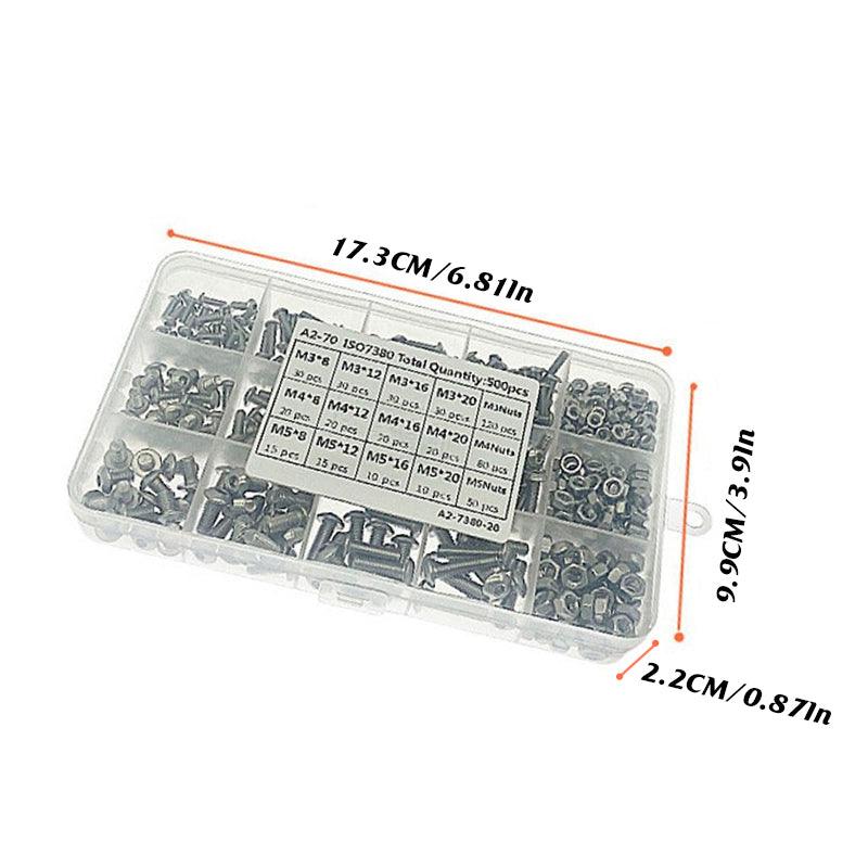 500x M3/M4/M5 Stainless Steel Hex Socket Button Head Bolts Screws Nuts Kit