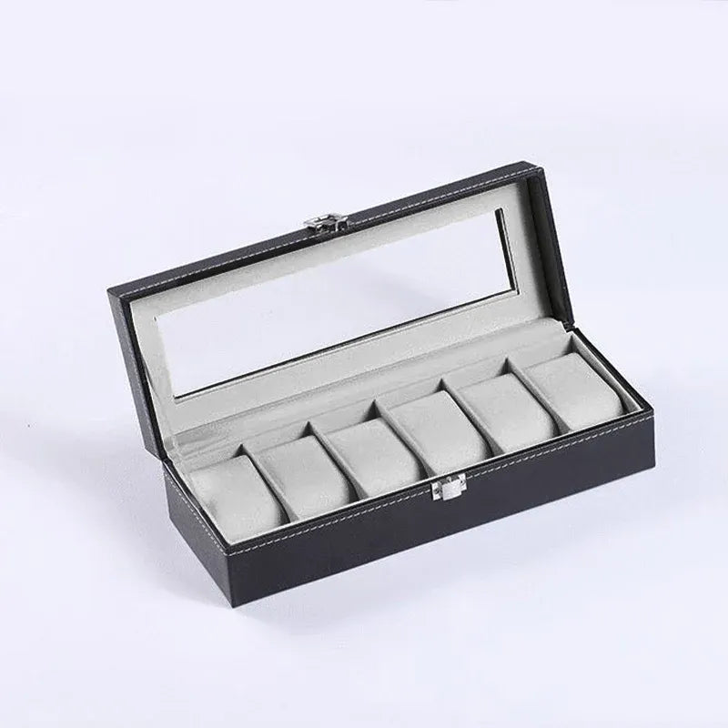 6 Grids Leather Watch Box Case Display Organizer Collection Storage Holder
