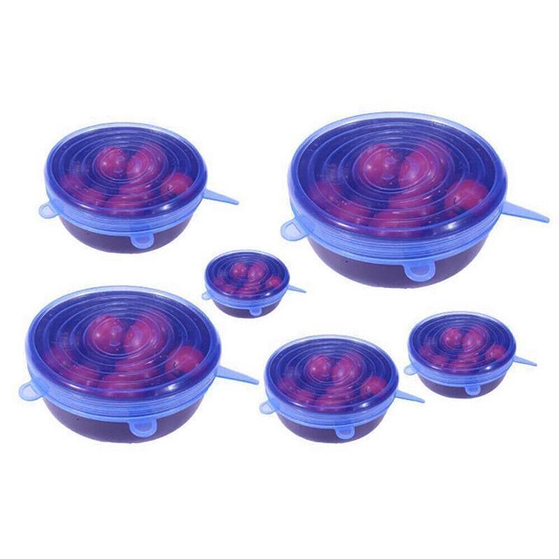 6PCS Stretch Reusable Silicone Food Saver Cover Seal Insta Lids Bowl Wraps - White