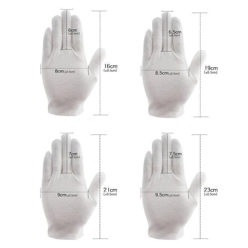 6 Pairs Handling Work Hands Protector Soft Costume Jewellery Cotton White Gloves - XL